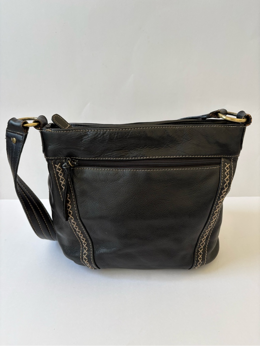 VNTG Michael Kors Black Leather Crossbody Bag Embroidery Pocket Academia Purse
